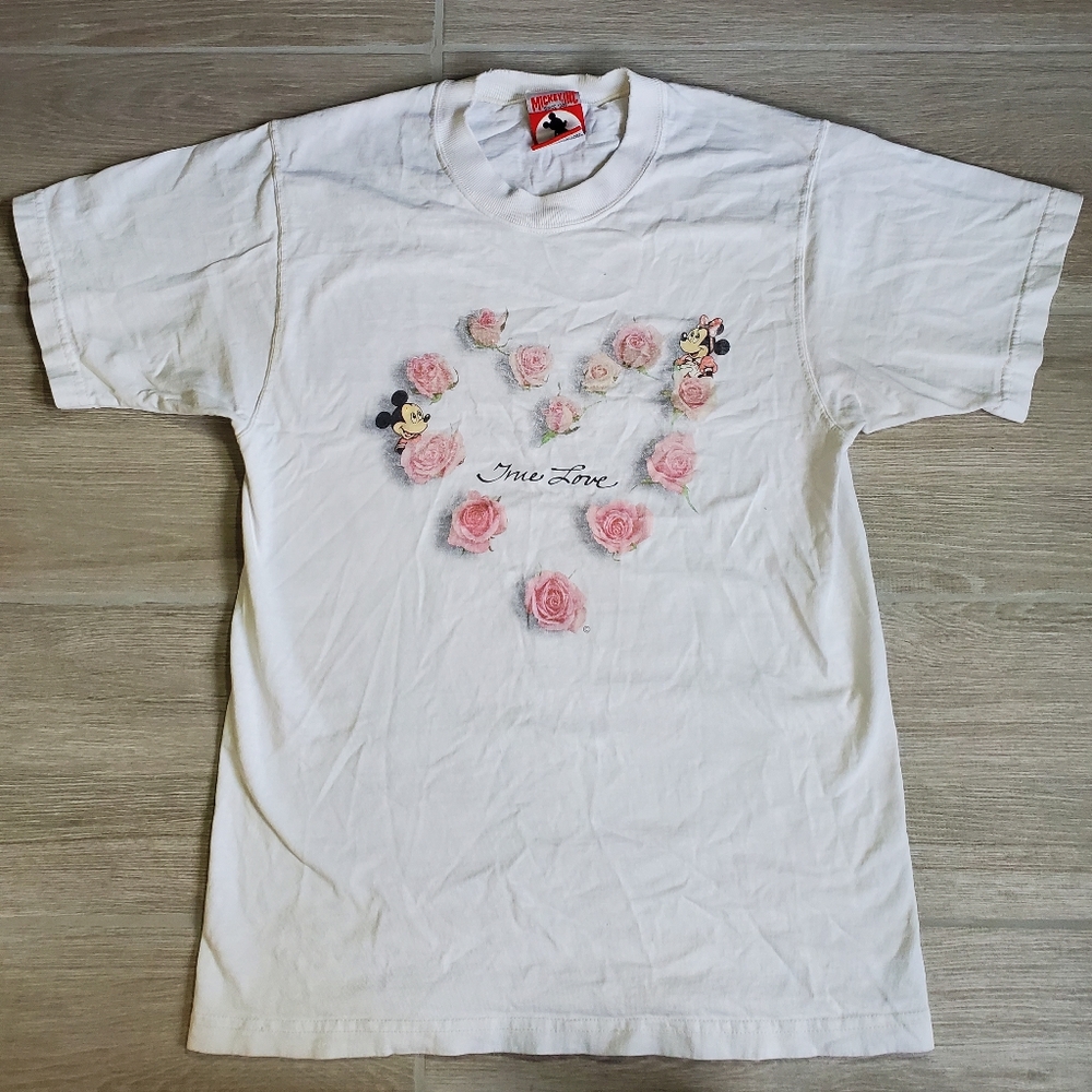 VTG True Love Roses Mickey and Minnie Tee, size S